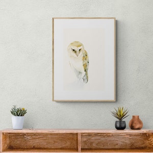 Barn Owl Watercolor Print Bird Wall Art, Gift for Owl Lover image 1