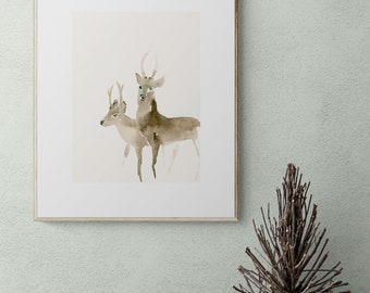 Watercolor Deer Stag Art Print - Woodland Animal Wall Art