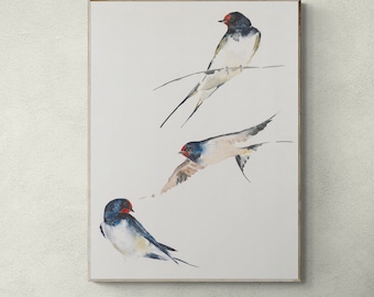 Barn Swallows Watercolor Art Print - Swallows Wall Art