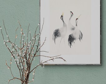 Cranes Watercolor Art Print - Modern Bird Wall Art