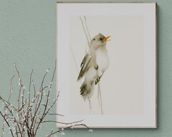 Reed Warbler Watercolor Art Print - Bird Lover Gift, Songbird Wall Art