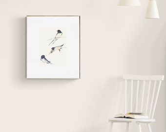 Zwaluwen aquarel Art Print - Bird Wall Decor