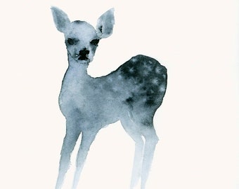Deer Fawn Watercolor Painting Art Print - Woodland Animals Wall Art