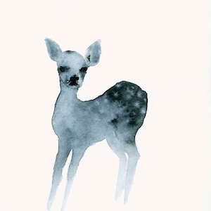 Luisterende herten kunstdruk van een originele aquarel - Bosdieren wanddecoratie