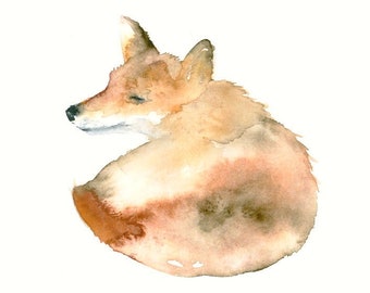 Fox Watercolor Art Print, Forest Animal, Fine Art on Artist Paper, Small Nature Wildlife Illustration