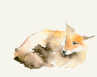 Fox Watercolor Art Print Woodland Animal