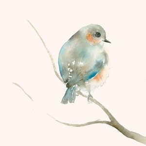 Blue and Orange Bird Pastel Blue Wall Art image 2