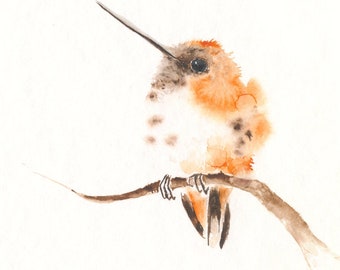 Bird Art Card Blank Greeting Card Orange Hummingbird