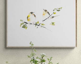 Original Watercolor Painting Two Little Birds - Bird Wall Decor, Original Bird Painting