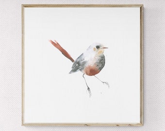 Original Watercolor Bird Painting Grey and Red Bird