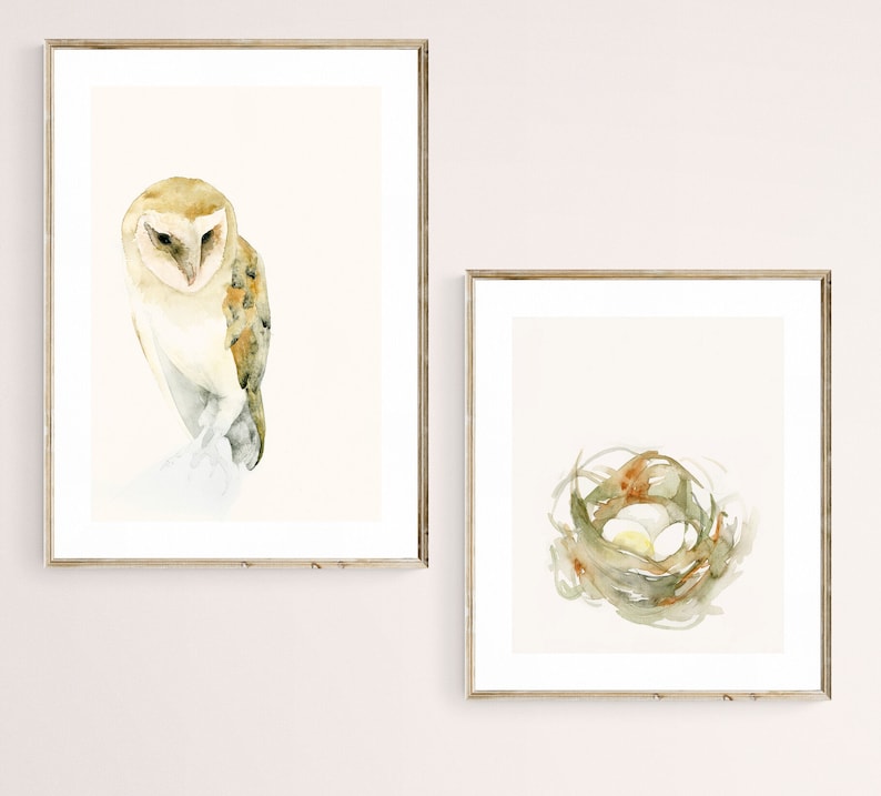 Birds Nest Watercolor Art Print Neutral Wall Art image 7