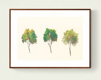 Trees Original Watercolor Painting - Nature Wall Decor