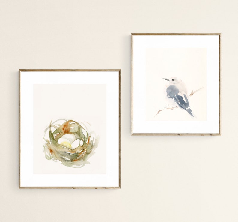 Birds Nest Watercolor Art Print Neutral Wall Art image 3