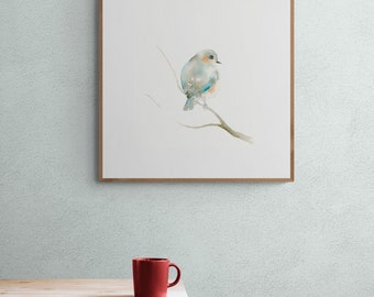 Blue and Orange Bird - Pastel Blue Wall Art