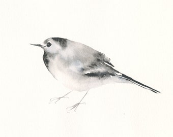 Original Watercolor Painting Wagtail - Bird Wall Art, Original Art on Paper