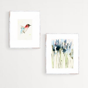 Hummingbird Watercolor Art Print, Blue and Pink Hummingbird image 3