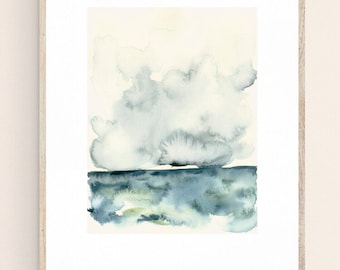 Sea and Sky Watercolor Art Print - Landscape Wall Decor