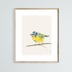 Blue Tit Bird Watercolor Print Garden Bird Wall Decor image 1