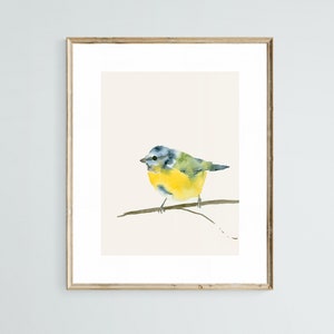 Blaumeise Aquarell Kunstdruck 12x17 cm, Gartenvogel auf Künstlerpapier Fine Art Druck, heimisches Naturmotiv, kleine Tierillustration