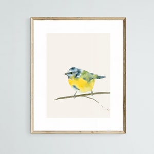 Blue Tit Bird Watercolor Print Garden Bird Wall Decor image 1