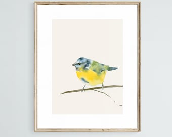 Blaumeise Vogel Aquarell Kunstdruck auf Büttenpapier - Heimische Vögel Wanddeko