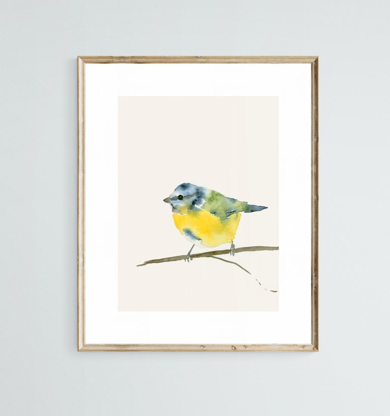 Blue Tit Bird Watercolor Print Garden Bird Wall Decor image 1