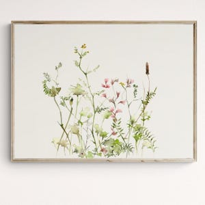 Prato di fiori selvatici ad acquerello, stampa fine art, 40 x 50 cm, erbe e fiori delicati, quadro naturale, decorazione murale in stile rustico, illustrazione botanica