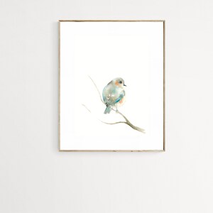 Blue and Orange Bird Pastel Blue Wall Art image 3