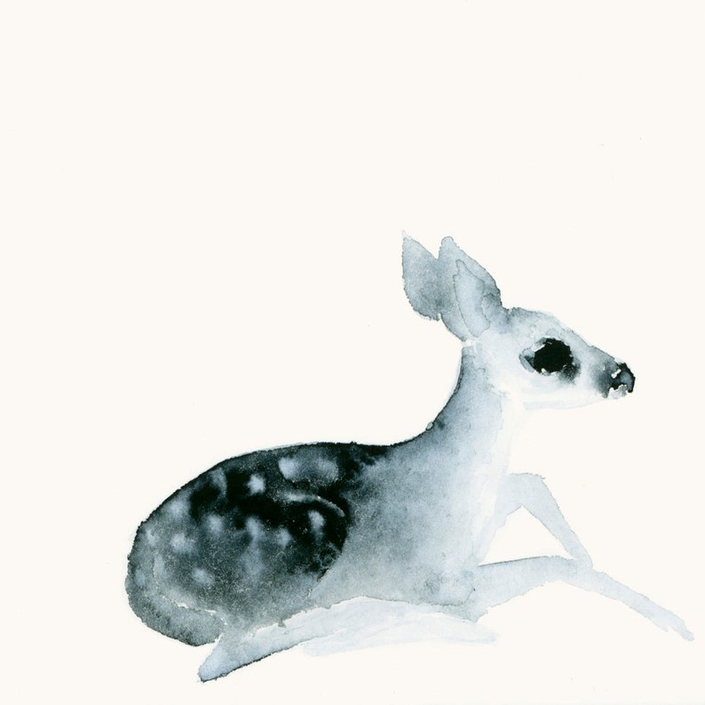 Tiny Deer Fawn Watercolor Art Print Miniature Wall Art image 2