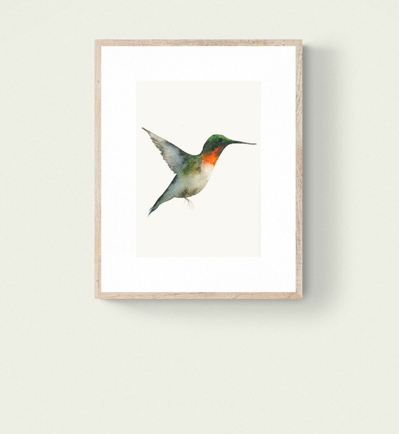 Green and Red Hummingbird Watercolor Bird Art Print, Humming Bird Walle Decor image 4