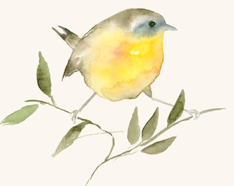 Golden Bird Watercolor Art Print