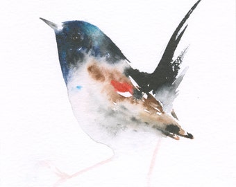 Blue Bird Small Original Watercolor Painting