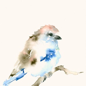 Blue and White Bird Watercolor Art Print - Pastel Wall Decor
