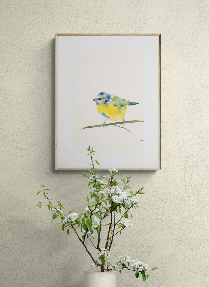 Bird Watercolor Art Print Blue Tit Garden Bird Wall Decor image 1