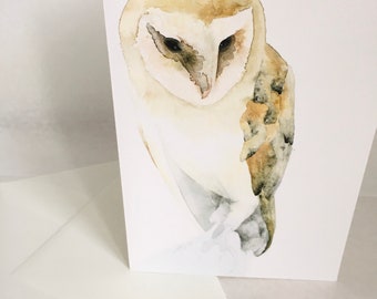 Bird Watercolor Card Barn Owl