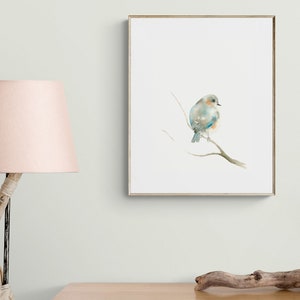 Blue and Orange Bird Pastel Blue Wall Art image 9