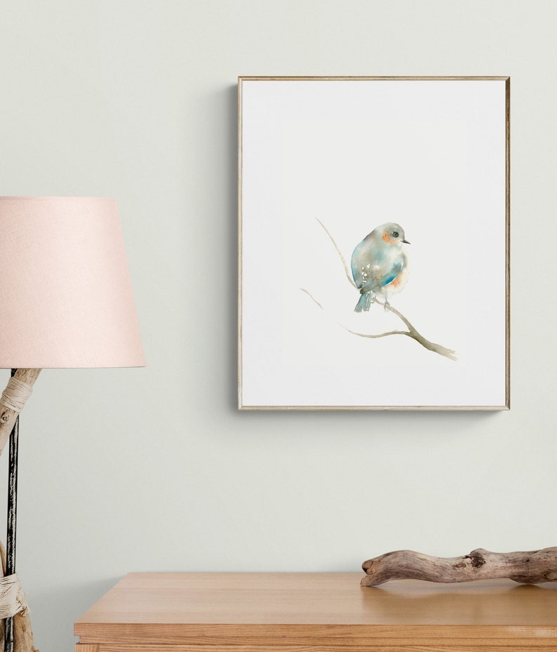 Blue and Orange Bird Pastel Blue Wall Art image 9