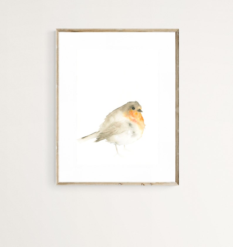 Robin Watercolor Art Print Gardenbird Wall Decor image 2