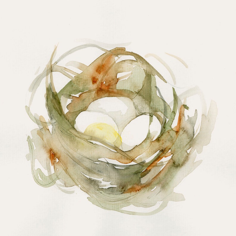 Birds Nest Watercolor Art Print Neutral Wall Art image 2