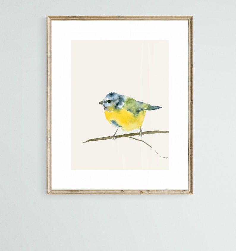 Bird Watercolor Art Print Blue Tit Garden Bird Wall Decor image 3