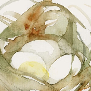 Birds Nest Watercolor Art Print Neutral Wall Art image 4