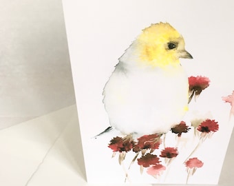 Bird Art Card Blank Greeting Card Finch and Flowers