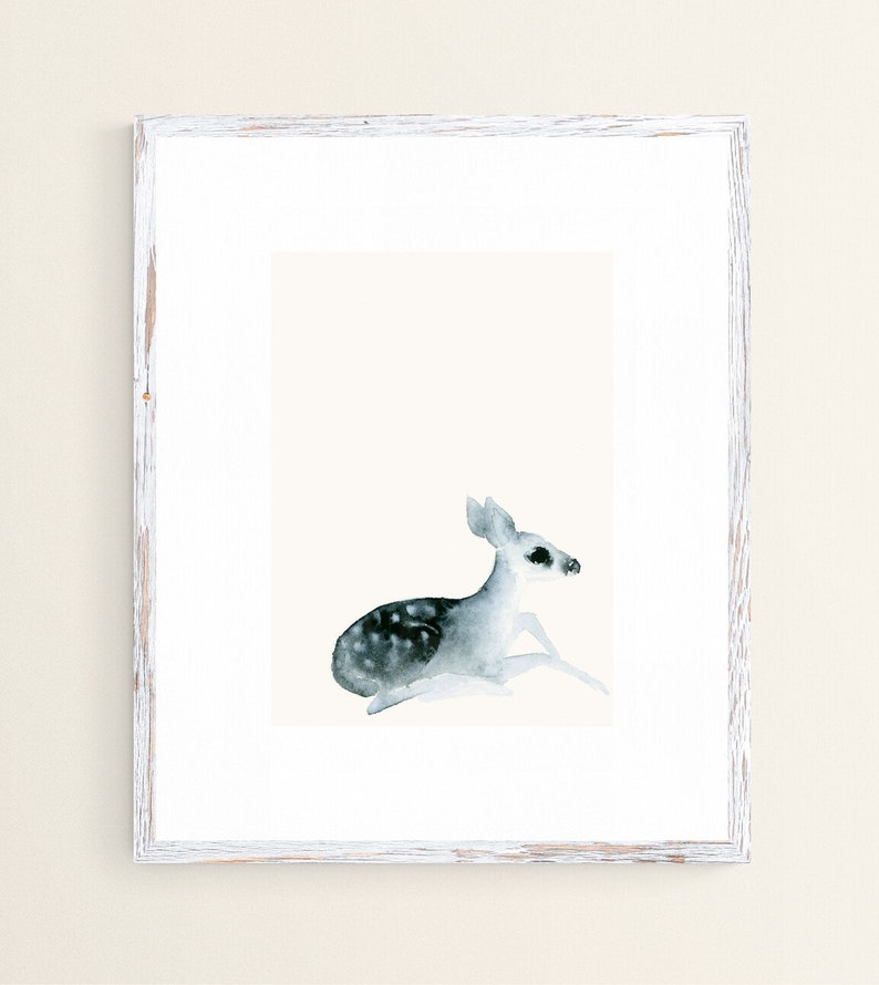 Tiny Deer Fawn Watercolor Art Print Miniature Wall Art image 3