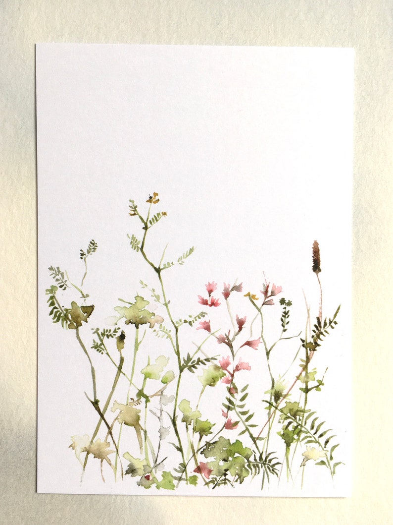 Spring Postcard, Greeting Cards Easter, Flower Meadow Watercolor image 1