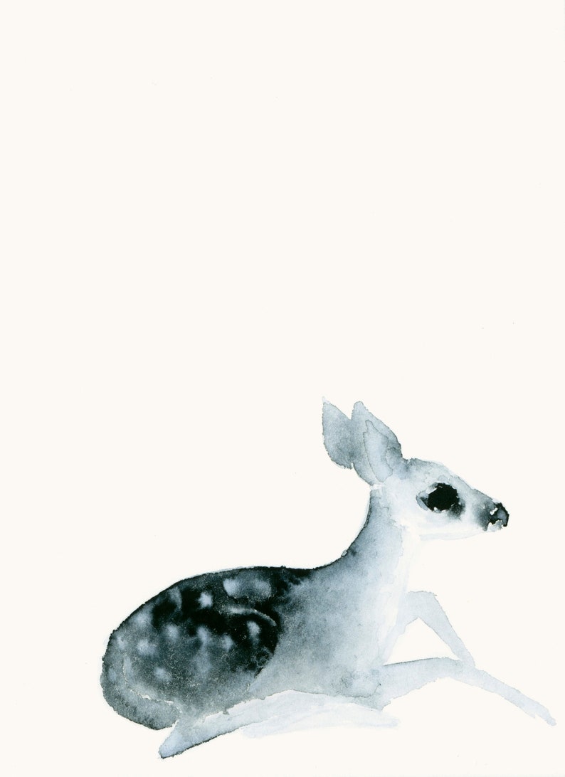 Tiny Deer Fawn Watercolor Art Print Miniature Wall Art image 1