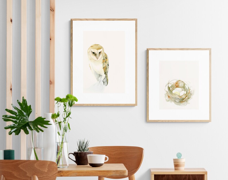 Birds Nest Watercolor Art Print Neutral Wall Art image 8