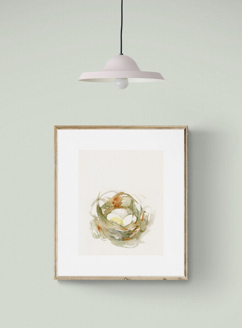 Birds Nest Watercolor Art Print Neutral Wall Art image 9