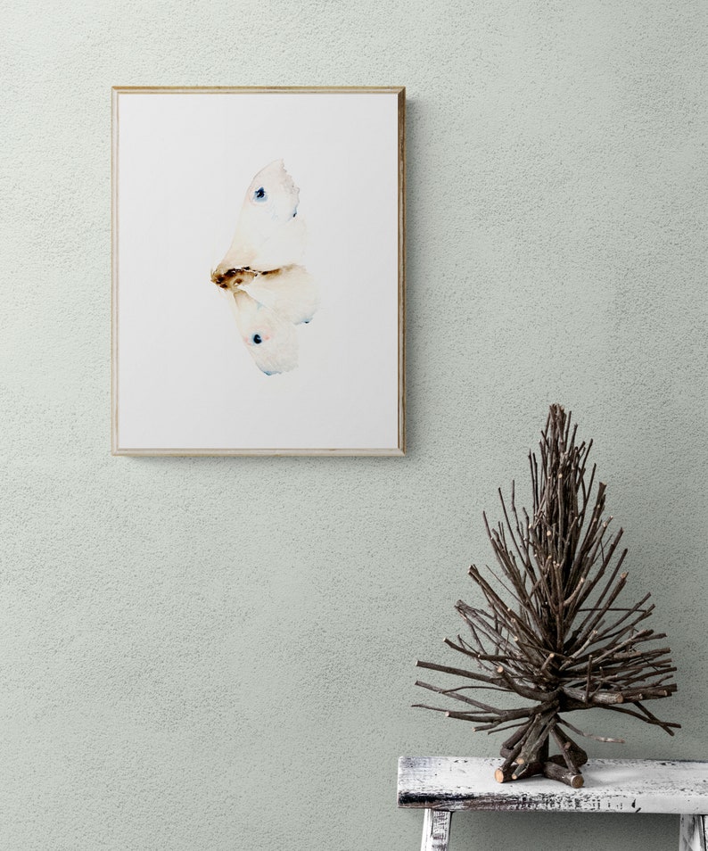 White Moth Watercolor Digital Print Butterfly Wall Decor, Nature Gift image 5