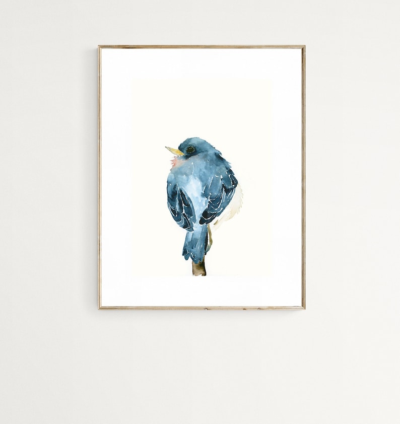 Blue Bird Watercolor Art Print Bird Wall Art image 1