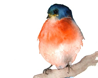 Tiny Bird Fine Art Watercolor Print Eastern Blue Bird